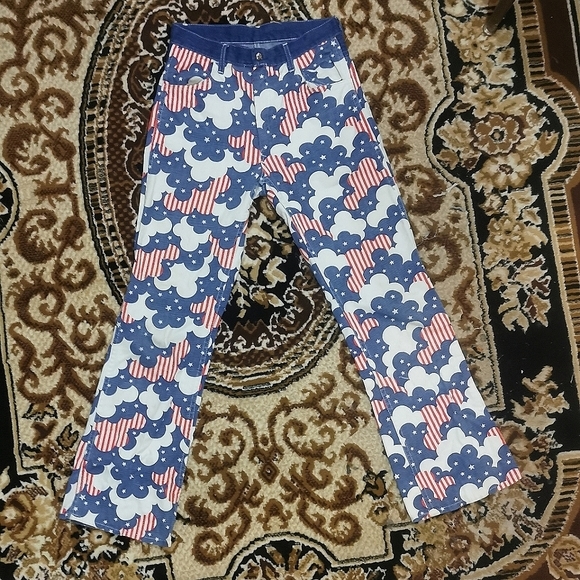 RARE Vintage American Flag Novelty Print Jeans 70s 1970 Americana - Picture 3 of 8